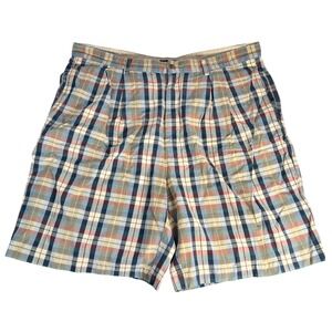 Chaps Ralph Lauren Shorts Mens 38 Multicolor Plaid Pleated Cotton Vintage